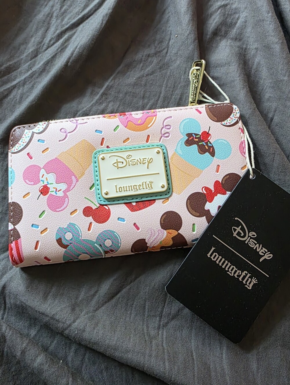 Loungefly Disney Mickey and Minnie Mouse Sweet Treats Pink Bi-Fold Snap Wallet